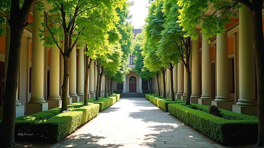 Vilniaus universiteto seniausias kiemas su kolonada ir žalumynais